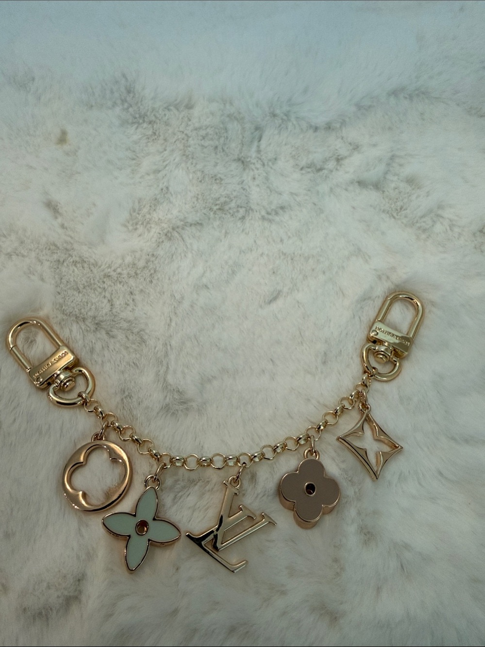 NWOT Source Unknown Gold-Tone Monogram Charm Chain with Cream & Mint Accents